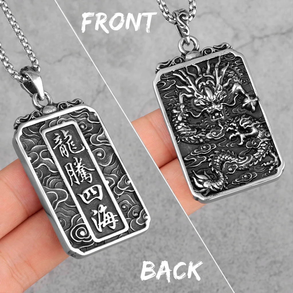 Chinese Dragon Good Meaning Amulet Stainless Steel Men Necklaces Pendants Chain for Boyfriend Jewelry Creativity Gift Wholesale