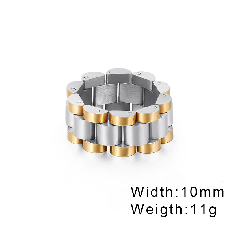 Fongten Retro Watch Link Chain Men Ring Stainless Steel Rock Biker Finger Men and Women Punk Couple Rings Fashion Jewelry Gift
