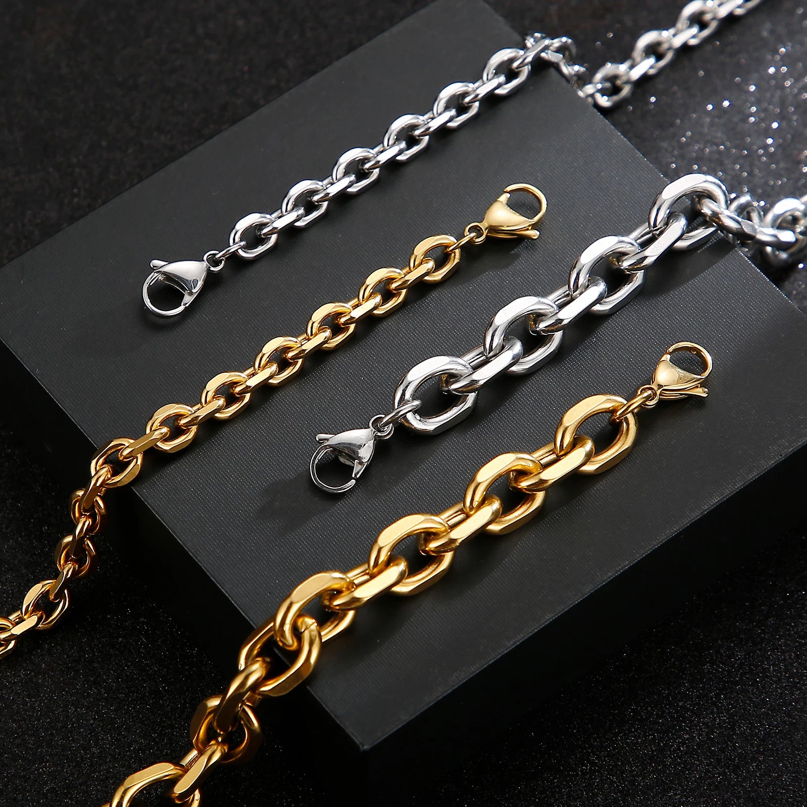 Kalen Gold/Silver Color O-Chain Geometric Stitching Necklace Men's Stainless Steel Jewelry Wholesale