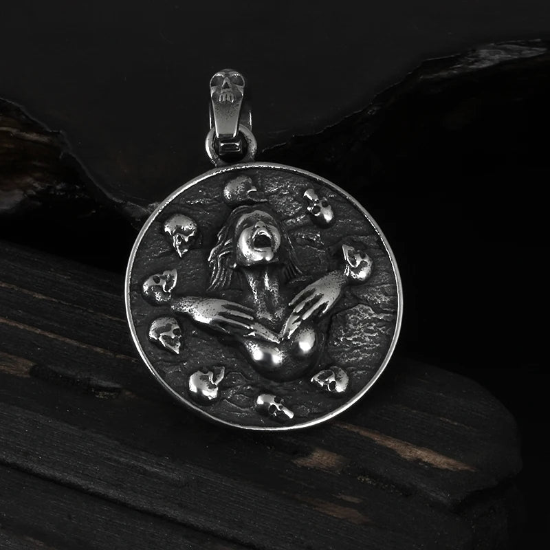 Gothic Skull Medallion Pendant Necklace — 316L Stainless Steel