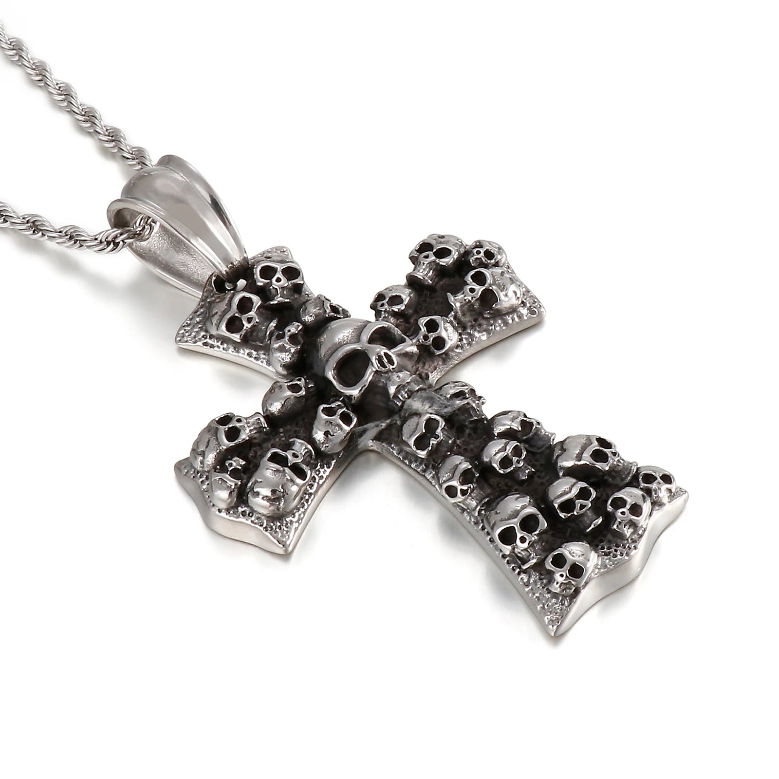 Evil Cross Ghost Skull Pendant Necklace — Stainless