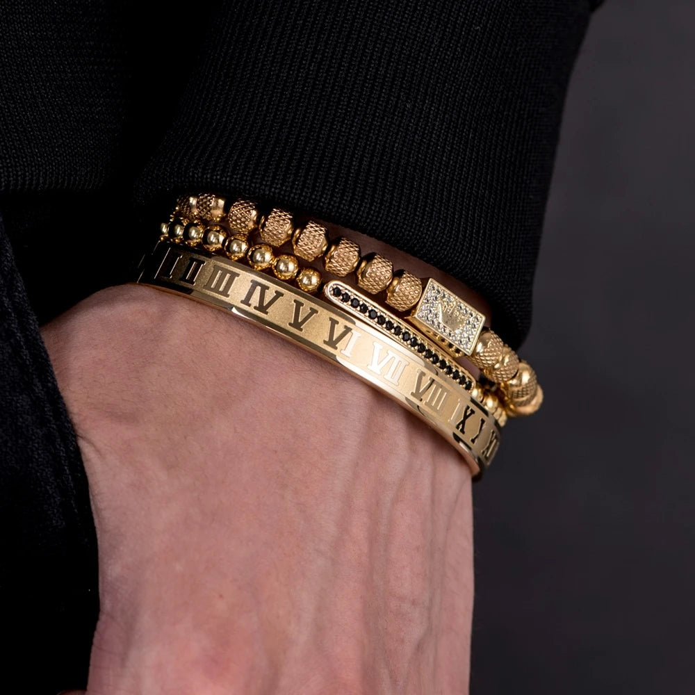Luxury Royal King Crown Men Bracelets Roman Numeral Bracelet Unique Design Braided Adjustable Bangle Pulseira