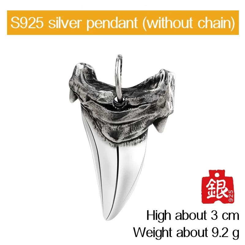 Shark tooth S925 Silver necklace for men silver pendant Jewelry hippop street culture mygrillz