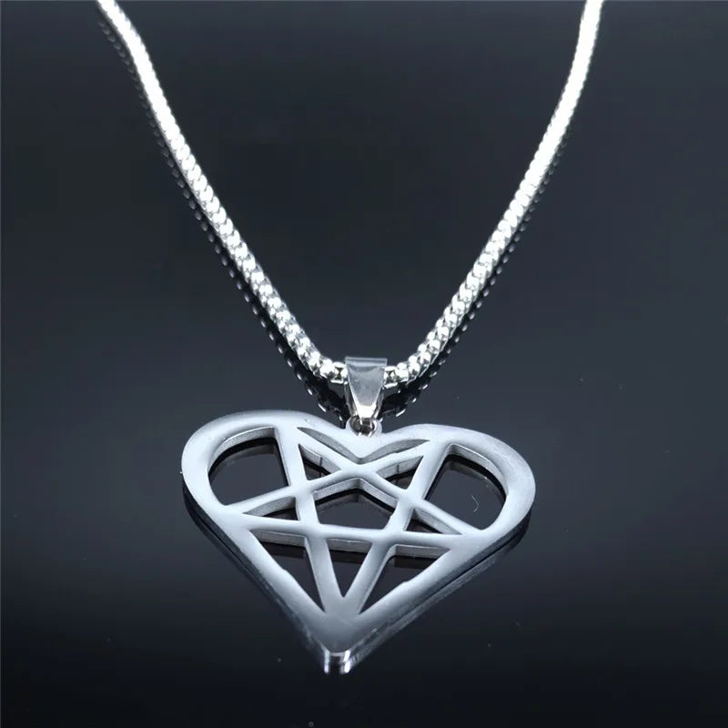 Heart Pentagram Pendant — Silver