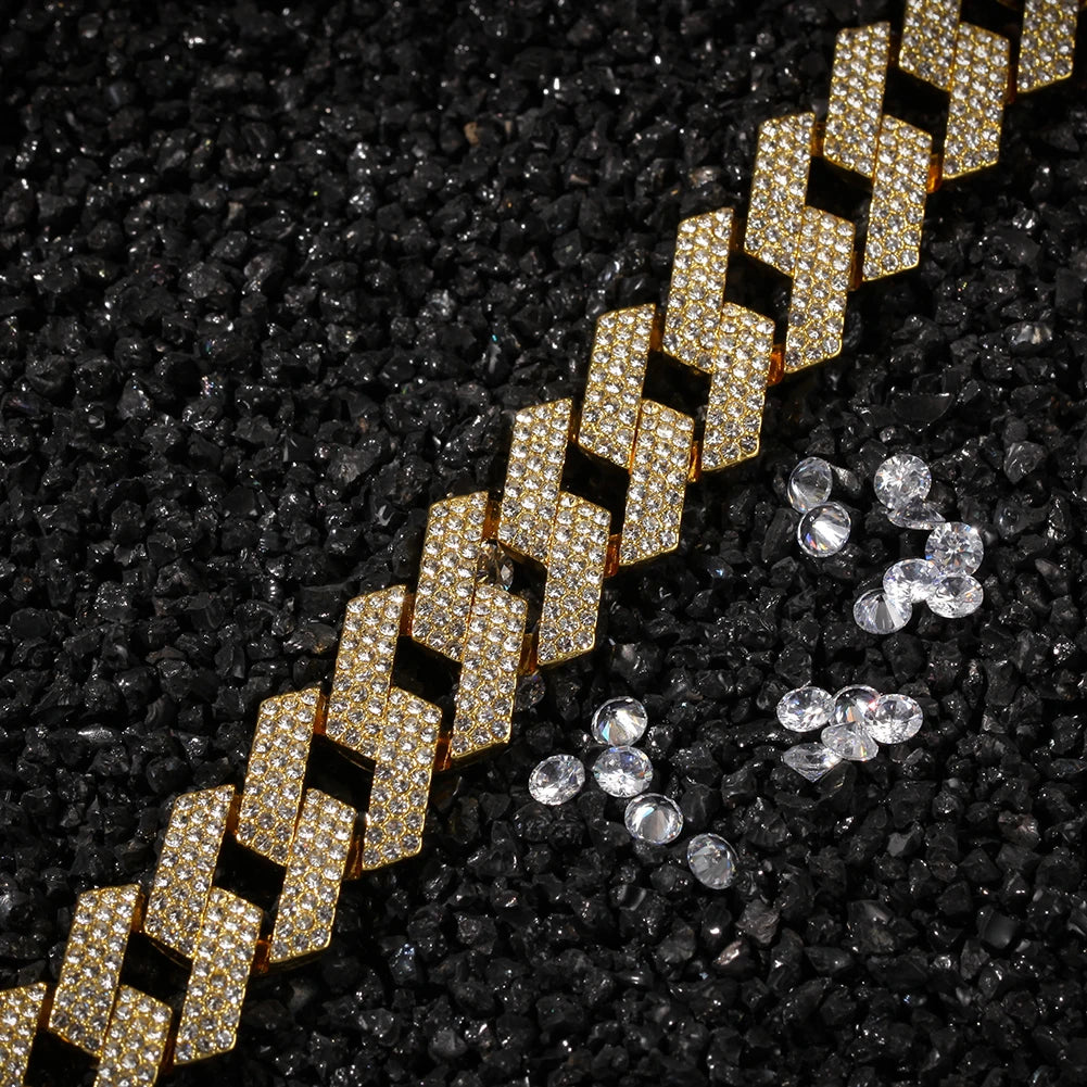THE BLING KING 20mm Miami Prong Cuban Link Bracelet 3 Row Full Iced Out Rhinestones 7inch 8inch Bracelet Mens Hiphop