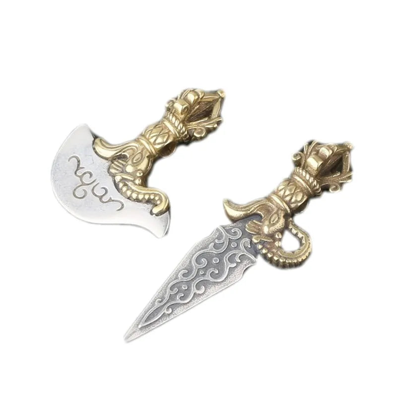BOCAI Real Solid 100% S925 Silver Jewelry Pendant Buddhist Supplies Vajra Axe and Bead Necklace Diy Beaded Accessories