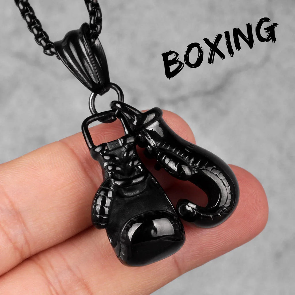 Fitness Gym Bodybuilding Boxing Gloves Stainless Steel Men Necklaces Pendants Chain for Boyfriend Male Jewelry Gift