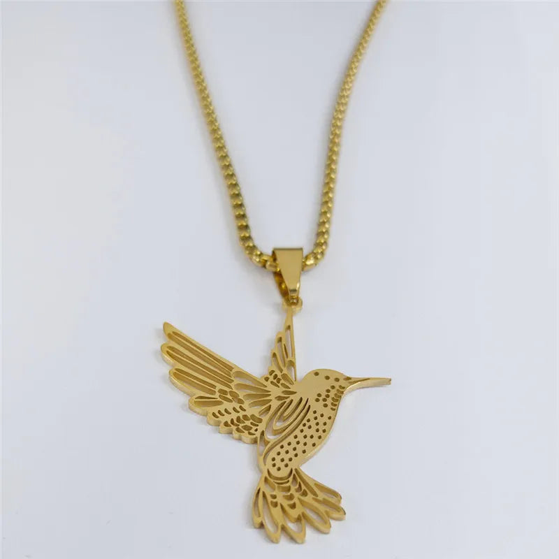 Hummingbird Gold Pendant Necklace — Stainless Steel