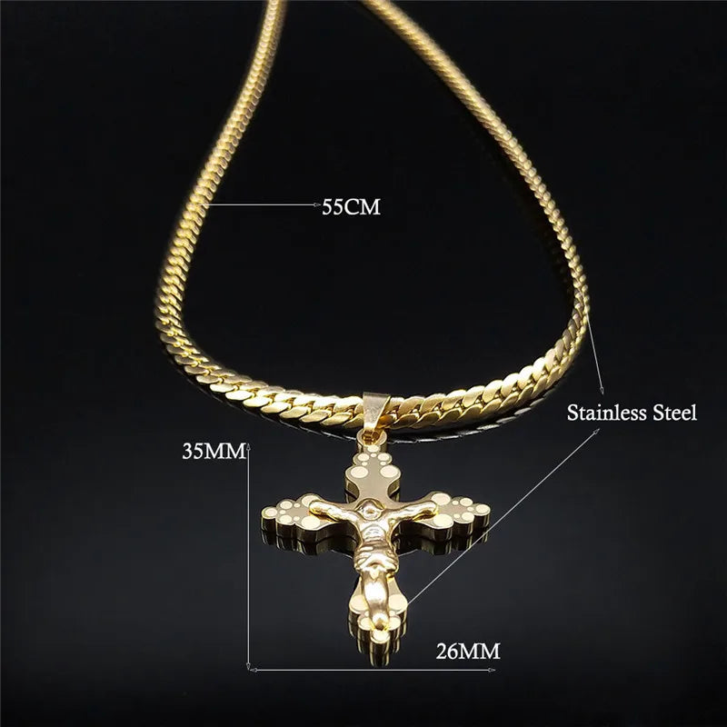 Cross Jesus Gold Pendant Small Acier Inoxydable