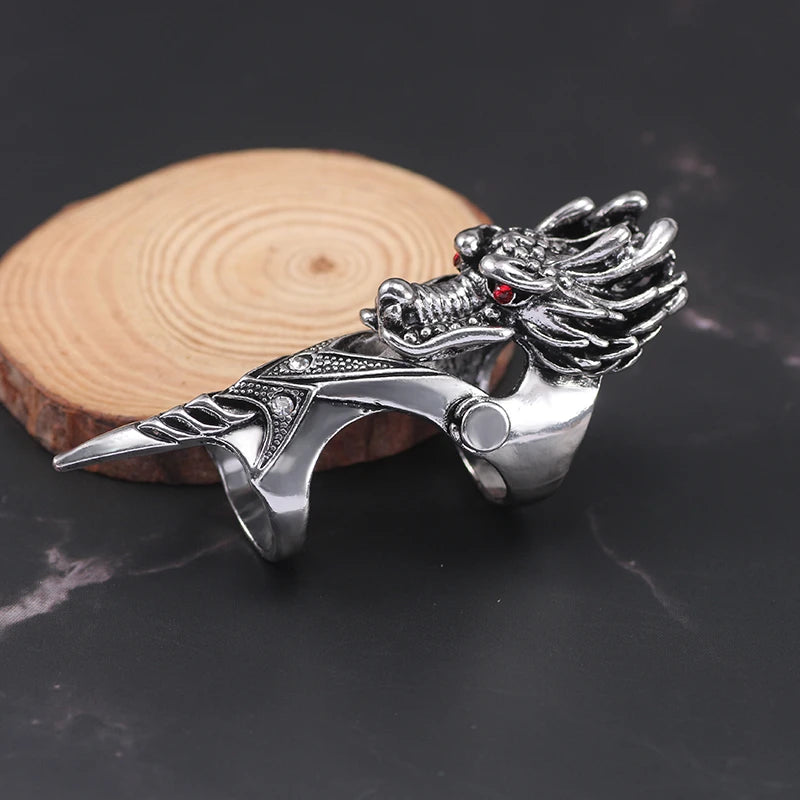 Punk Retro Dragon Ring Men New Male Knight Skull Ghost Knuckle Armour Metal Finger Rings Unisex Cool Party Jewelry Gifts 2023