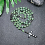 Rosary Necklace For Men Women 8mm Tiger Eye Black Obsidian Beads Necklace Christ Buddhist Meditation Cross Necklace Jewelry