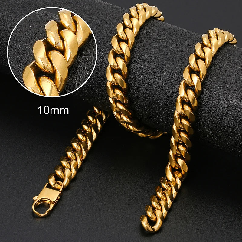 8mm 6mm Classic Cuban Chain Stainless Steel Necklace For Men's Women Chains Around The Neck Gold Silver Color Necklace Gift
