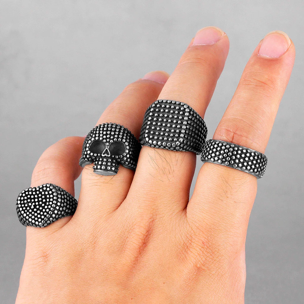 Retro Black Spot Geometry Skull Stainless Steel Mens Rings Simple for Male Boyfriend Biker Jewelry Creativity Gift