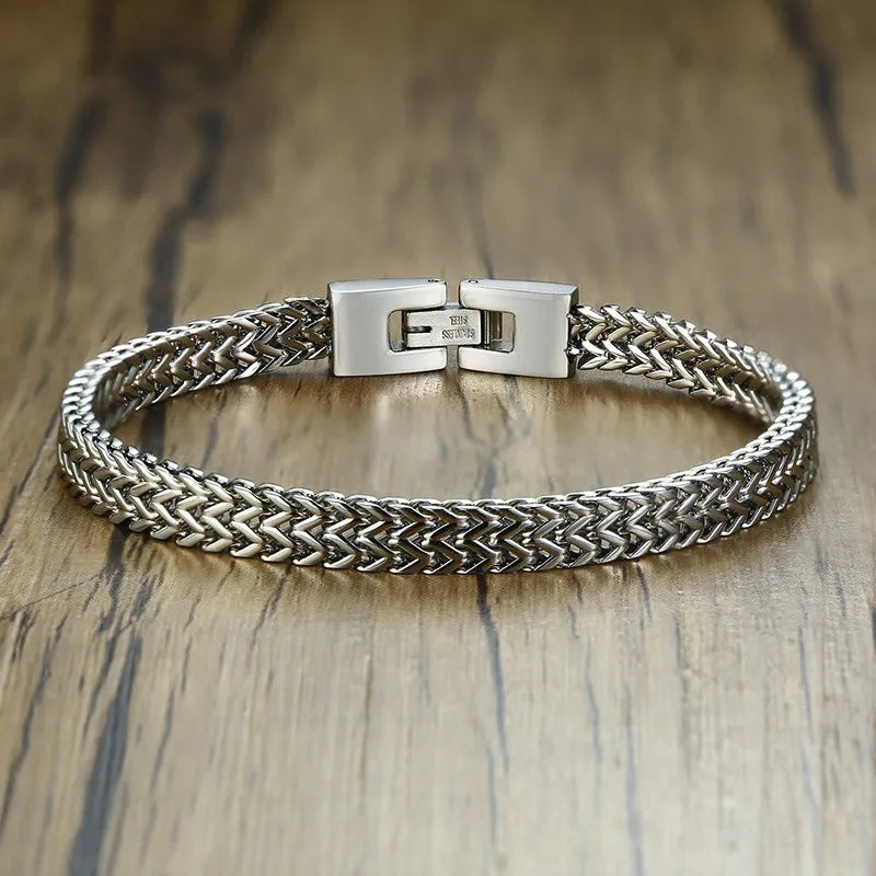 Stylish Stainless Steel Bali Foxtail Chain Bracelet for Men,Double Franco Link Chain Bracelets,Male Jewelry Gift for