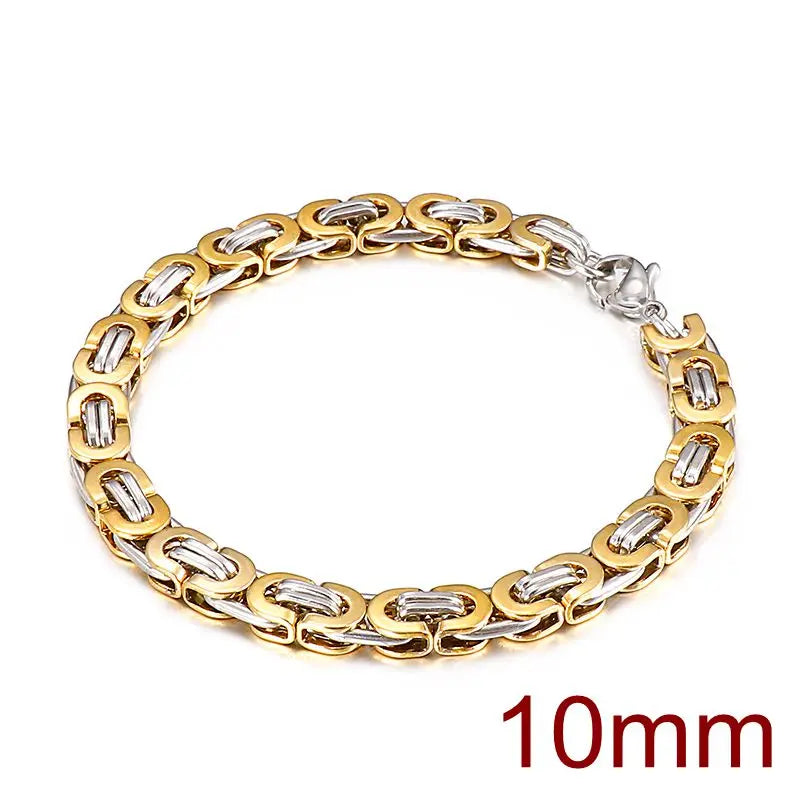 6/8/10mm Width Punk Byzantine Chain Bracelet for Men Gold Black Silver Color Stainless Steel Mens Heavy Bracelets Jewelry