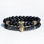 Luxury Men Stone Beads Skull Erkek Bileklik Bracelet Set Black CZ Crown Copper Bracelets For Women Pulseras Mujer