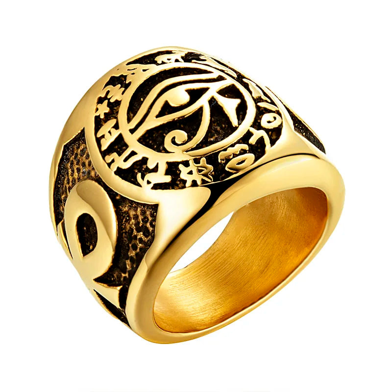 Eye of Horus Ankh Cross Ring — Stainless Steel