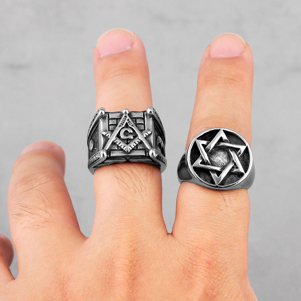 Judaism Hexagram Star of David Stainless Steel Mens Rings Religion for Male Boyfriend Biker Jewelry Creativity Gift