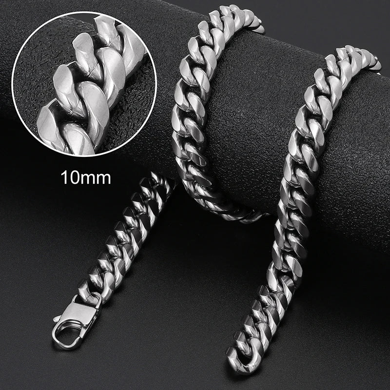 8mm 6mm Classic Cuban Chain Stainless Steel Necklace For Men's Women Chains Around The Neck Gold Silver Color Necklace Gift