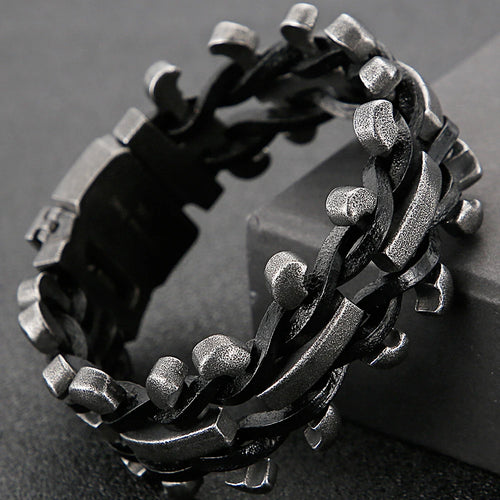 Handmade Leather Braided Bracelet With Belt Buckle Stainless Steel Boys Bracelets Men's Bike Jewellery Accessories Cuff