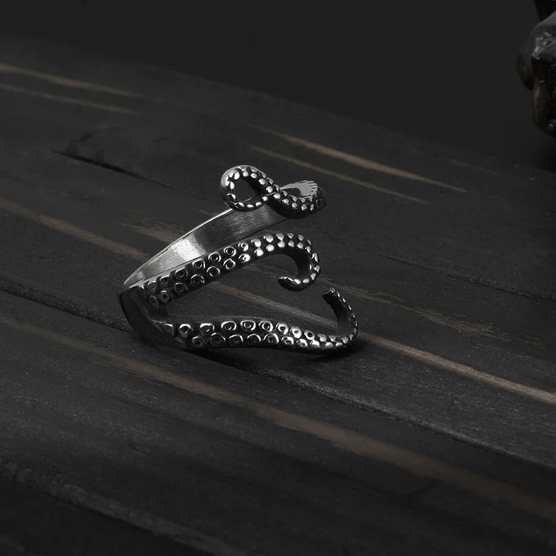 Octopus Tentacle Adjustable Ring — Stainless Steel