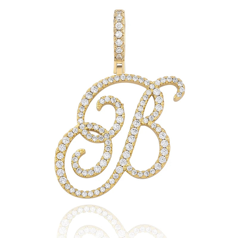 TOPGRILLZ New A-Z Cursive Letters Name Pendant&Necklace Iced Out Cubic Zircon Gold Silver Color Charm  Hip Hop Jewelry