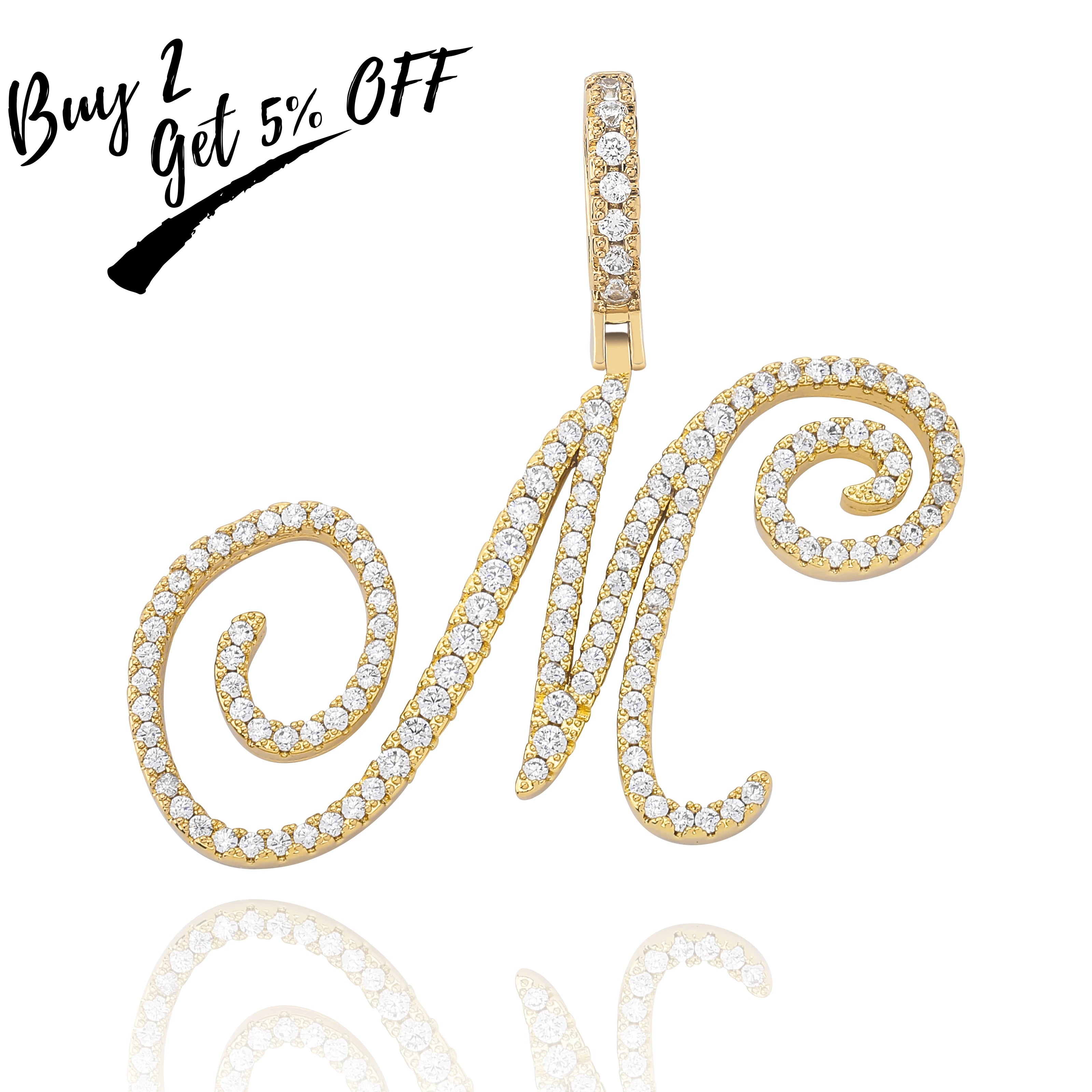 TOPGRILLZ New A-Z Cursive Letters Name Pendant&Necklace Iced Out Cubic Zircon Gold Silver Color Charm  Hip Hop Jewelry
