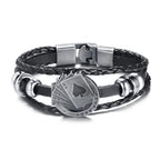 POKER BROWN LEATHER CUFF BRACELET MEN'S MULTILAYER WRAP WRISTBAND FRIENDSHIP VINTAGE BIKER PLAYING CARD POKER BANGLE