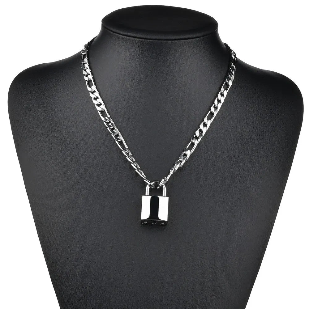 Two-Tone Lock Pendant Double Layer Chain Necklace