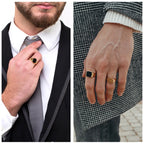Vnox Stylish Signet Rings for Men, Male Pinky Ring with Black Square CZ Stone,Gold Color Stainless Steel Metal Jewelry