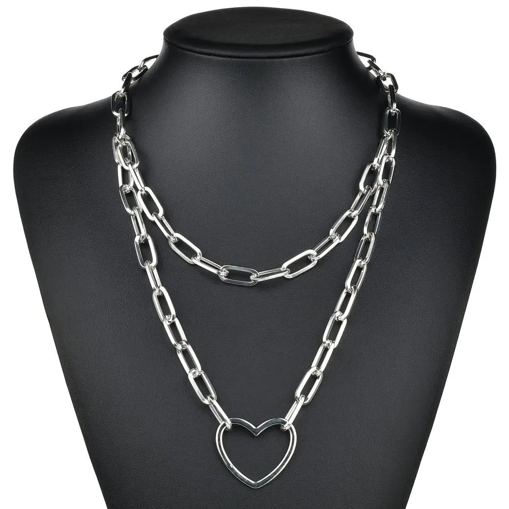 Two-Tone Lock Pendant Double Layer Chain Necklace