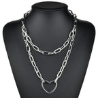 Two-Tone Lock Pendant Double Layer Chain Necklace
