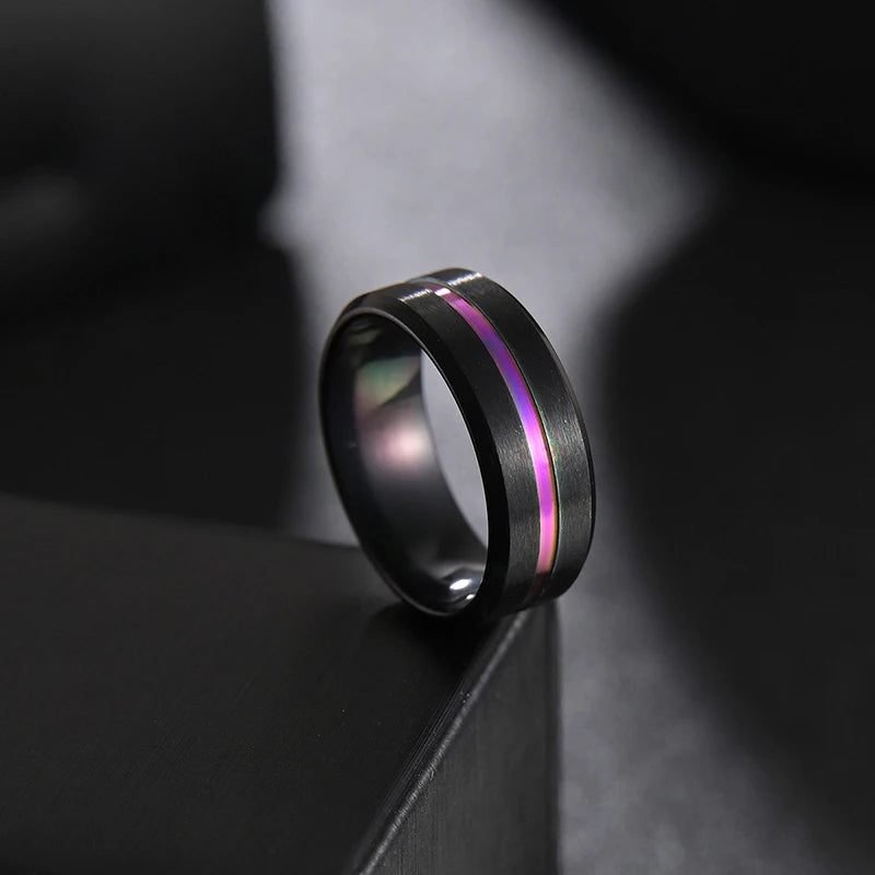 Letdiffery Hot Sale Groove Rings Black Blue Punk Stainless Steel Midi Rings For Men Charm Women Jewelry Dropshipping Wholesale