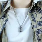 Six-Words Men's Necklace Cylindrical Pendant Vintage Tibetan Buddhism Necklaces Stainless Steel Lucky Amulet Male Retro jewelry