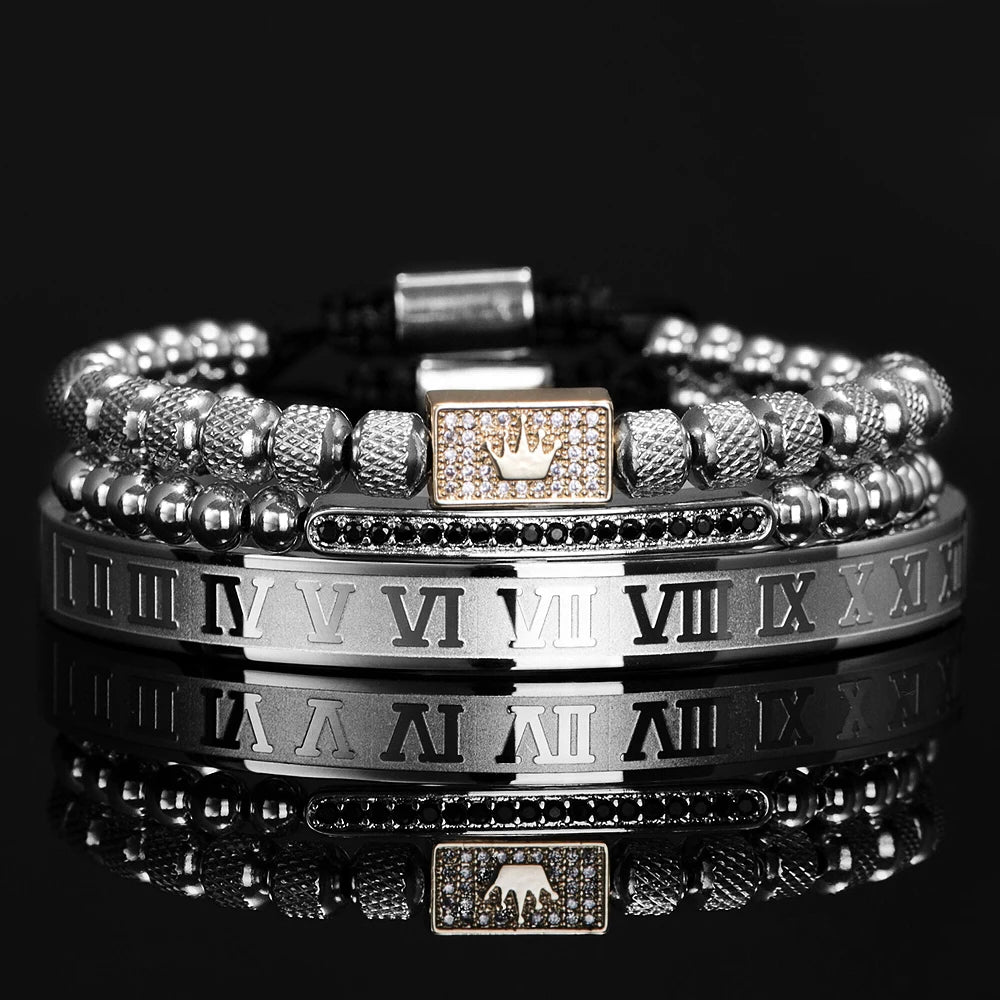 Luxury Royal King Crown Men Bracelets Roman Numeral Bracelet Unique Design Braided Adjustable Bangle Pulseira