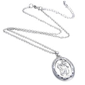 Silver St Christopher Necklace — Oval Medal Pendant