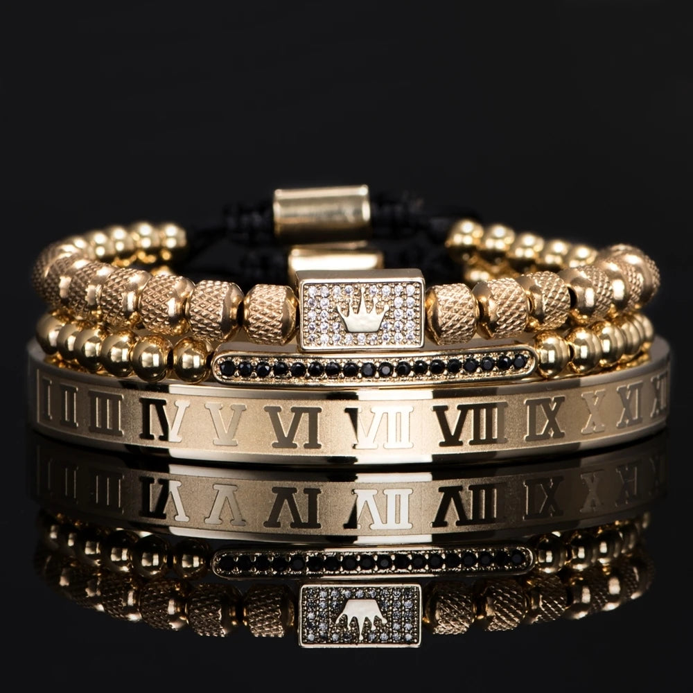 Luxury Royal King Crown Men Bracelets Roman Numeral Bracelet Unique Design Braided Adjustable Bangle Pulseira