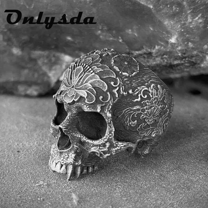 Sugar Skull Mandala Ring — Silver