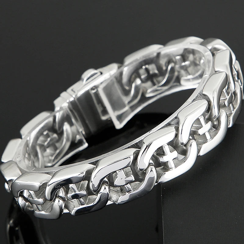 Polished Stainless Steel Hand Bands Bracelet for Men Mannen Armband Men's Cross Jewellery Accessories Chain Bracelets
