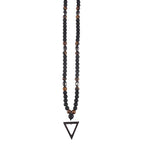 Retro Black Long Necklace Tiger-Eye Stone Beads with Triangle Pendant for Men and Women Natural Jewelry Fashion Gift