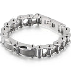 Rock And Roll CZ & 316L Stainless Steel Cast Metal Bicycle Chain Men's Bracelets For Man Boys Biker Jewellery
