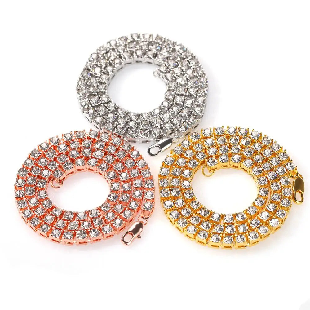 THE BLING KING Hiphop 1 Row Tennis Chains Choker Iced Out Rhinestones Necklace For Men 3mm 4mm 5mm Width