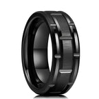 Fashion Men’s Silver Color Black Stainless Steel Ring Groove Multi-Faceted Ring For Men Women Engagement Ring Anniversary Gifts