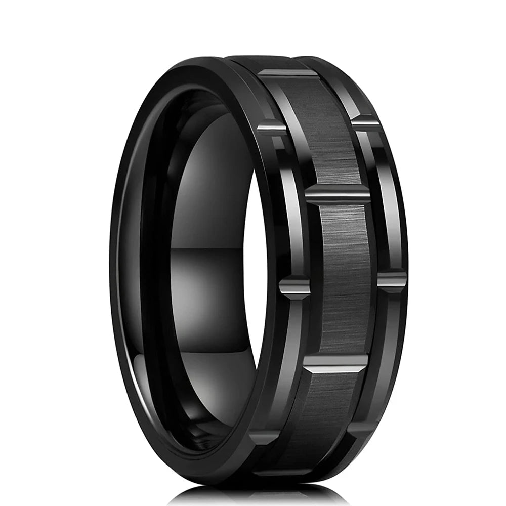 Fashion Black Stainless Steel Rings for Men With Guitar String Inlay Guitarist Ring For Musician Wedding Jewelry Drop
