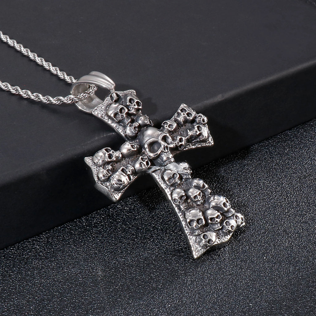 Evil Cross Ghost Skull Pendant Necklace — Stainless