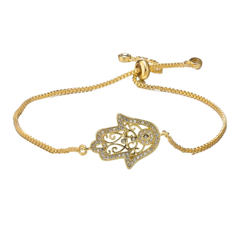 Iced Out Hamsa Copper Bracelet — Adjustable