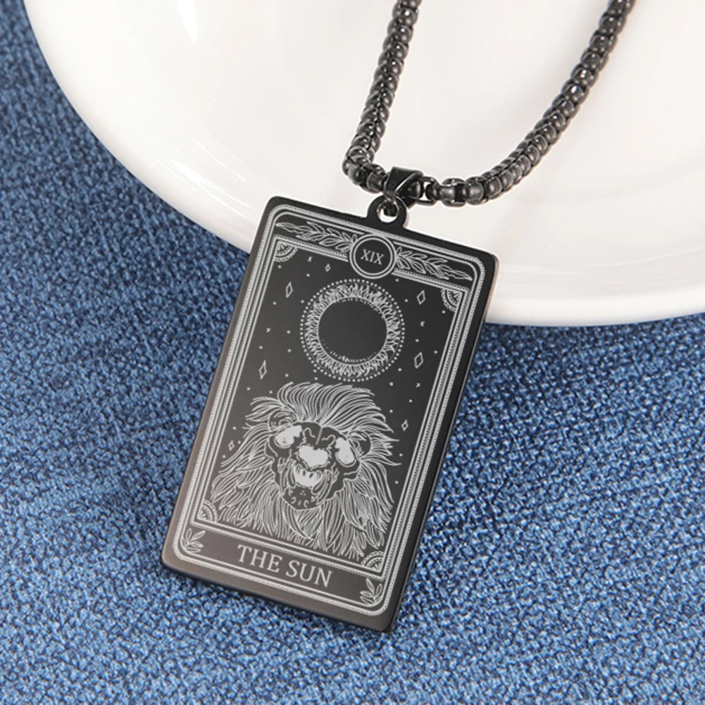 Dawapara Skeleton Tarot Necklace Amulet Marigold Tarot Card Major Arcana Necklaces Halloween Gift Stainless Steel
