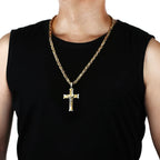 Stainless Steel Crucifix Jesus Byzantine Link Chain Necklace Fish Bone Pattern Cross Pendant Necklace Catholic Jewelry