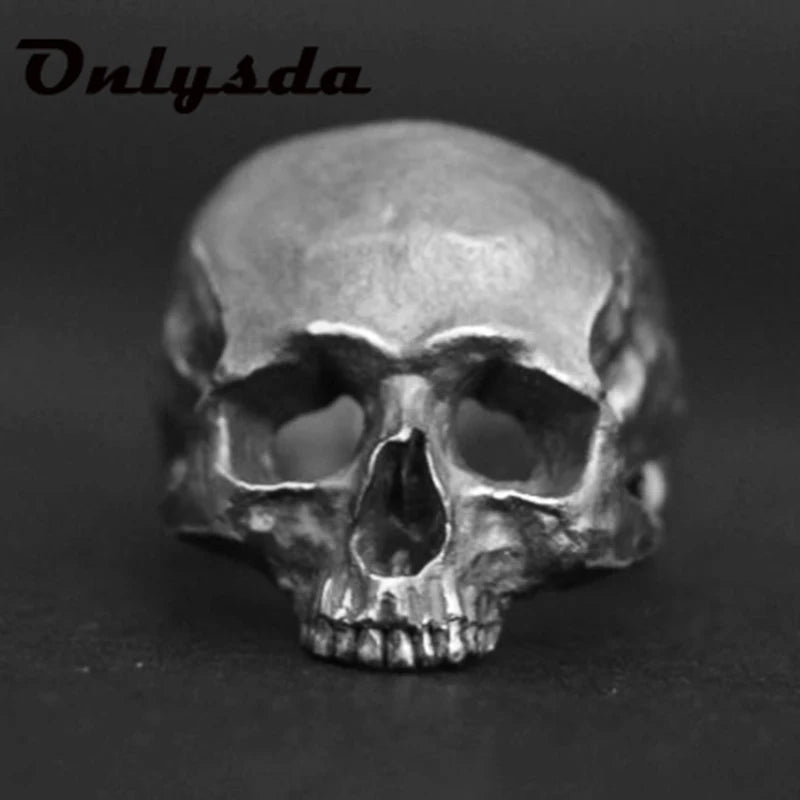 Onlysda Anillo Hombre Stainless Steel Gothic Skull Mask Ring Biker Hiphop rock Jewelry Unique Halloween Gift for Men