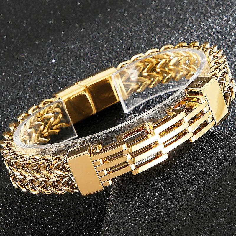 Gold Color Stainless Steel Bracelet for Men 11MM Link Chain Men's On Hand Bands Bracelets Male Jewellery Iron Mannen